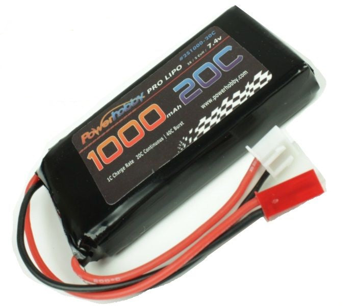 Power Hobby 2S 7.4V 1000mAh 20C LiPo Battery with JST Connector - PHB2S100020CJST