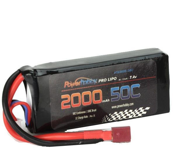 Power Hobby 2S 7.4V 2000mAh 50C LiPo Battery with T-Plug - PHB2S200050CDNS