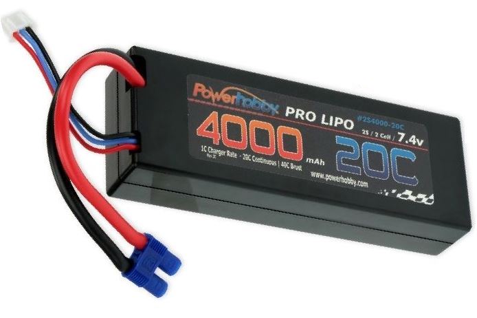 Power Hobby 2S 7.4V 4000mAh 20C Hard Case LiPo Battery Pack w/ EC3 Plug - PHB2S400020CEC3