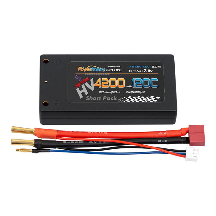 Power Hobby 2S 7.6V HV + Graphene 4200mah 120c Shorty Lipo Battery - PHB2S4200120CSHORTY