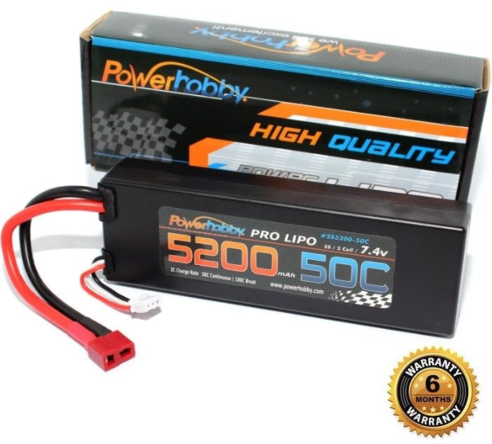 Power Hobby 5200mAh 7.4V 2S 50C LiPo Battery w/ T-Plug - PHB2S520050CDNS