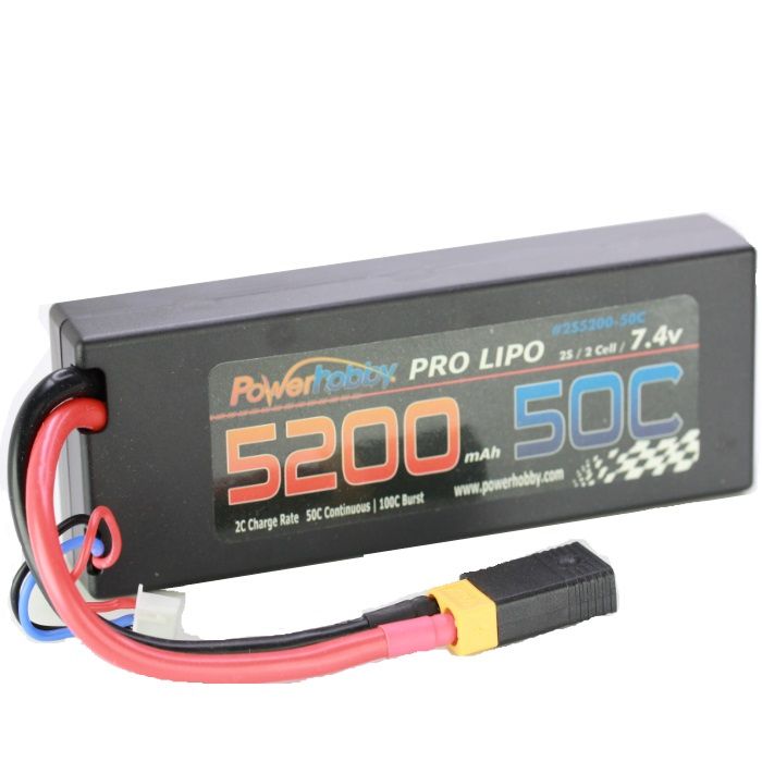 Power Hobby 5200mAh 7.4V 2S 50C LiPo Battery w/ XT60 & HC Adapter - PHB2S520050CXT60APT