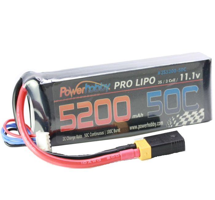 Power Hobby 5200mAh 11.1V 3S 50C LiPo Battery with XT60 & HC Adapter - PHB3S520050CXT60APT