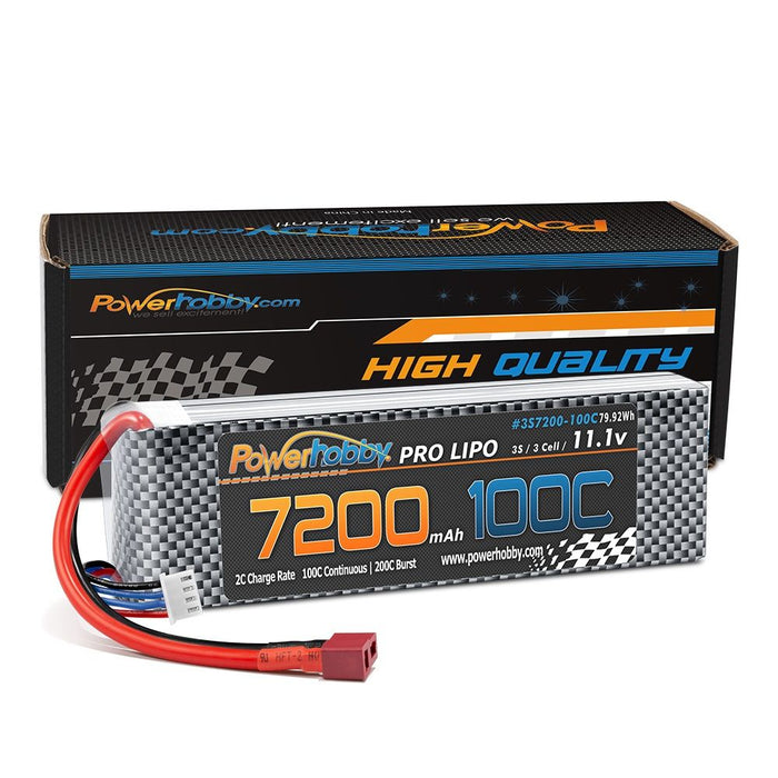 Power Hobby 3S 11.1V 7200mAh 100C-200C LiPo Battery with DEANS Plug - PHB3S7200100CDNS