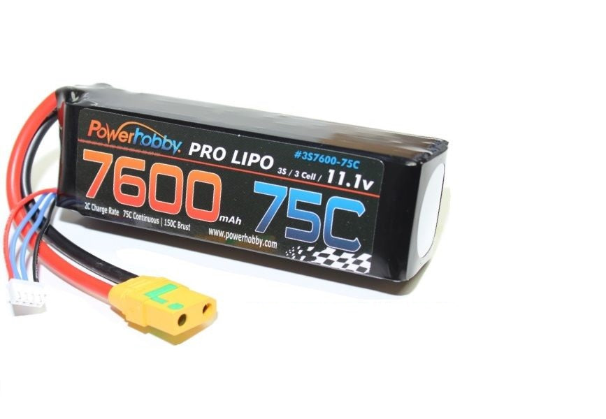 Power Hobby 7600mAh 11.1V 3S 75C LiPo Battery w/ XT90 - PHB3S760075CXT90