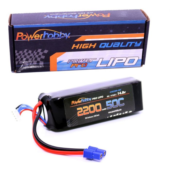 Power Hobby 4S 14.8V 2200MAH 50C Lipo Battery, w/ EC3 Connector - PHB4S220050CEC3