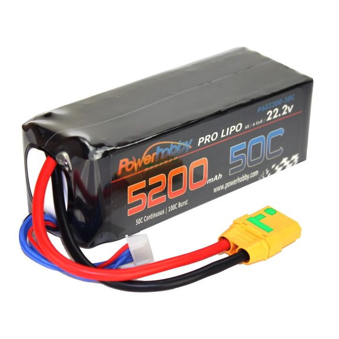 Power Hobby 6S 22.2V 5200MAH 50C Soft Case LiPo Battery w/ XT90 - PHB6S520050CXT90