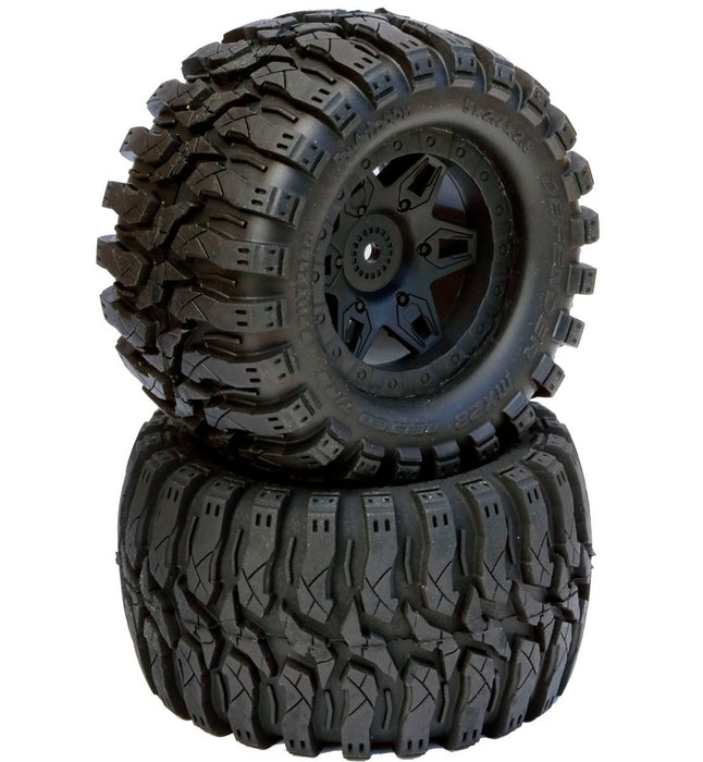 Power Hobby Defender 2.8" Belted All Terrain Tires, Mounted, 12mm 1/2" Offset, for 1/10 Truck - PHBPHT214512