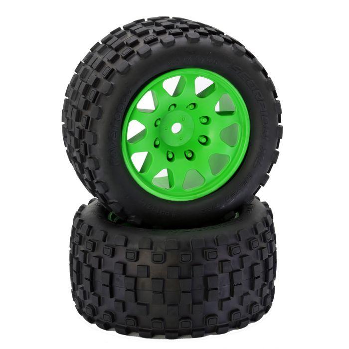 Powerhobby X-Maxx Scorpion XL Belted Tires / Viper Wheels (Pair) Green - PHBPHT3275GREEN