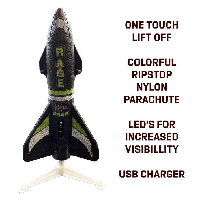 Rage RC Spinner Missile XL Electric Rocket with Parachute & LEDs Black - RGR4150B