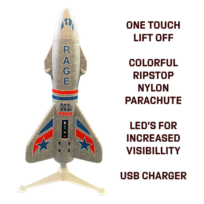 Rage RC Spinner Missile XL Electric Rocket with Parachute & LEDs Gray - RGR4150G