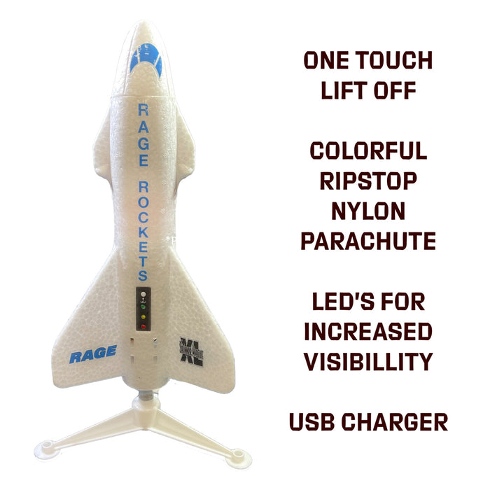 Rage RC Spinner Missile XL Electric Rocket with Parachute & LEDs White - RGR4150W