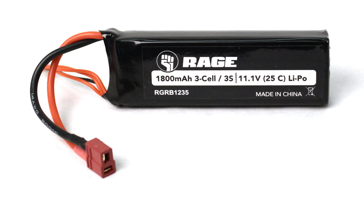 Rage R/C Black Marlin 11.1V 3S 1800mAh Lipo Battery w/ T-Plug - RGRB1235