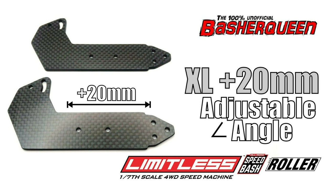 Basherqueen Carbon Fiber Rear Wing Mount XL (+20mm) Arrma Limitless - Adjustable Angle - BQN320526LV