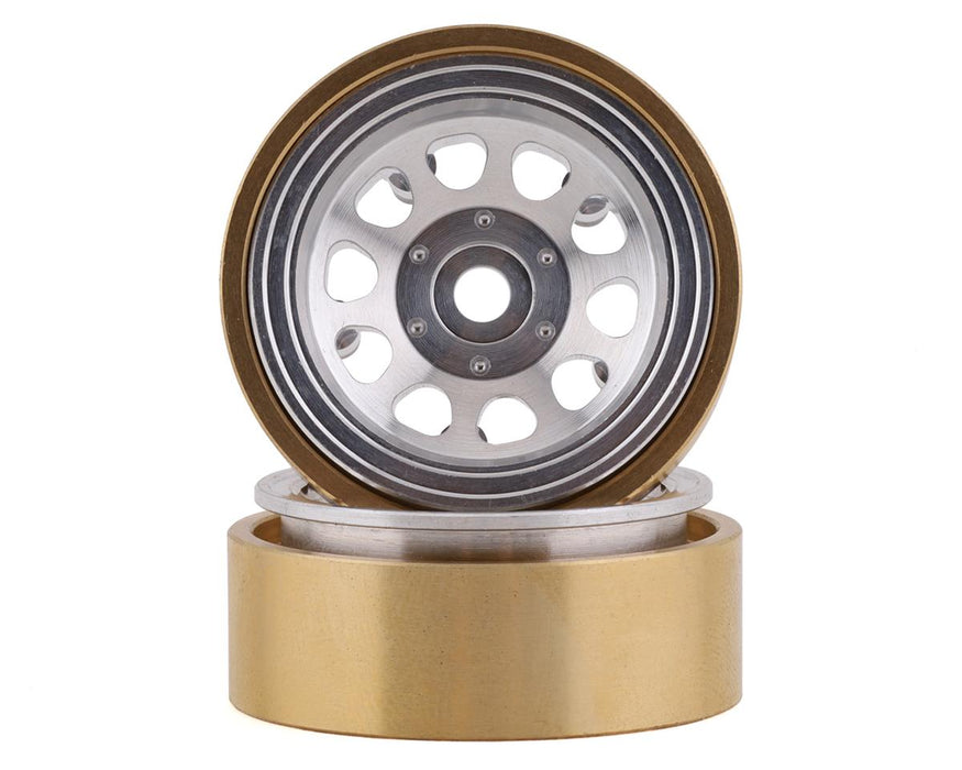 SSD RC SCX24 1.0” Aluminum / Brass D Hole Beadlock Wheels (Silver) (2) (24g) - SSD00464
