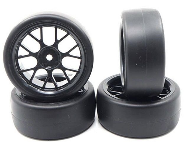Yeah Racing Spec D CS Wheel Offset +3 Black w/Tire 4pcs for 1/10 Drift - WL-0100